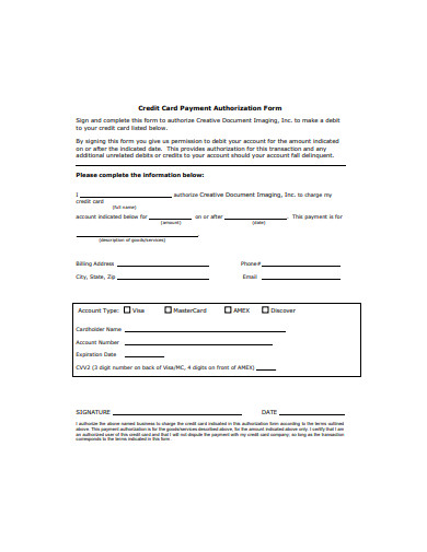 19 Printable credit card on file authorization form template - Fillable  Samples in PDF, Word to Download