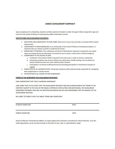 dance scholarship contract