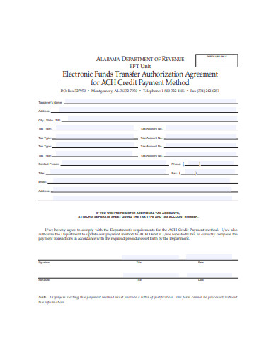 electronic funds transfer authorization agreement