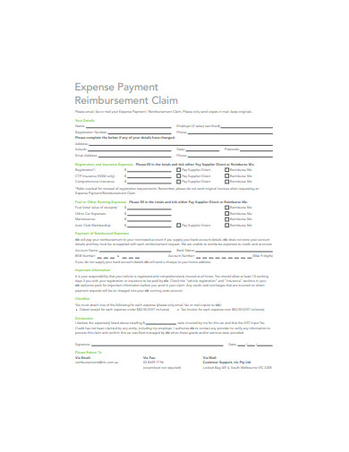 expense payment reimbursement claim