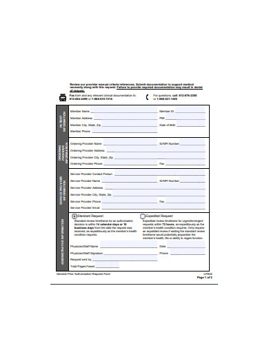 general prior authorization request form