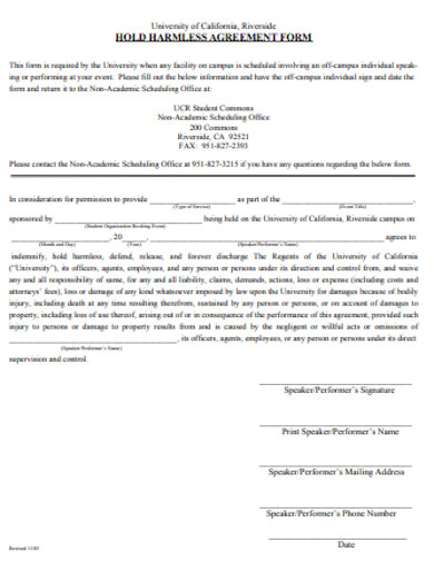 hold harmless agreement form example