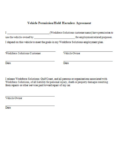 hold harmless agreement form sample