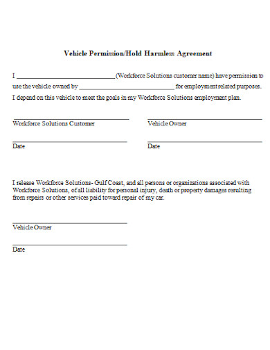 Hold Harmless Agreement Form Sample