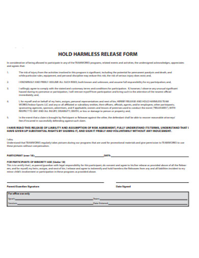 hold harmless release form example