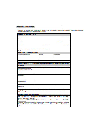 lawn care employment application