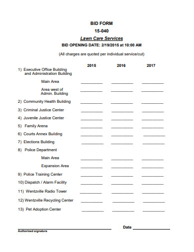 lawn care service bid form example