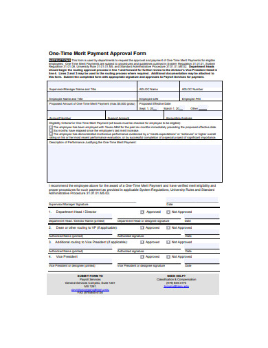 one time merit payment approval form