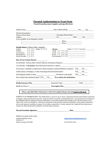 Parental Authorization Form 10 Examples Format Sample Examples