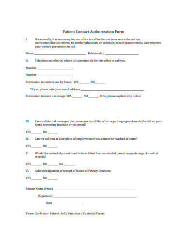 patient contact authorization form