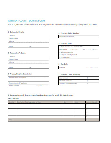 Payment Claim Form Sample