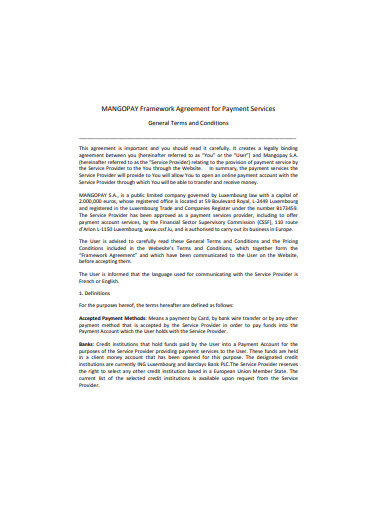 payment service framework agreement