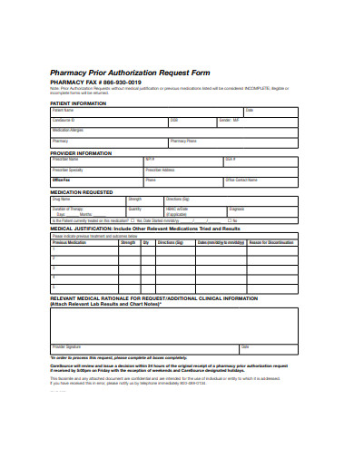 pharmacy prior authorization request form example