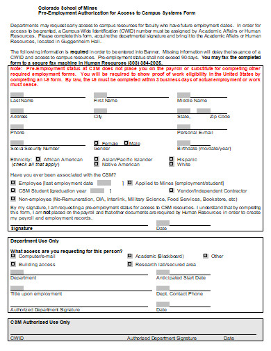 pre employment authorization form