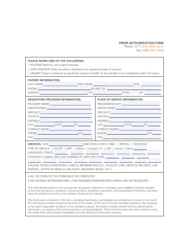 prior authorization form example