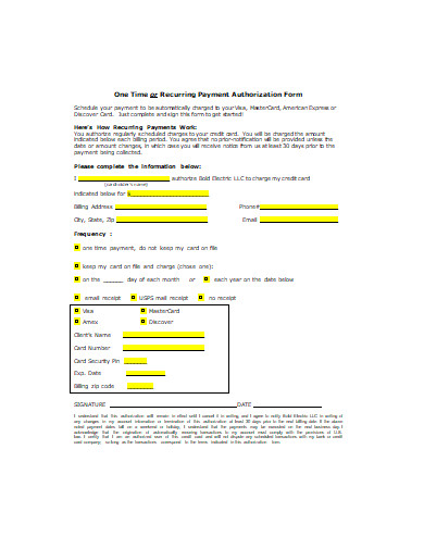 recurring payment authorization form in doc