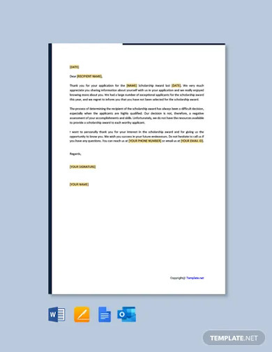 rejection letter for scholarship award template