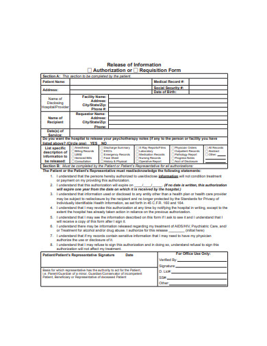 release of information authorization form example