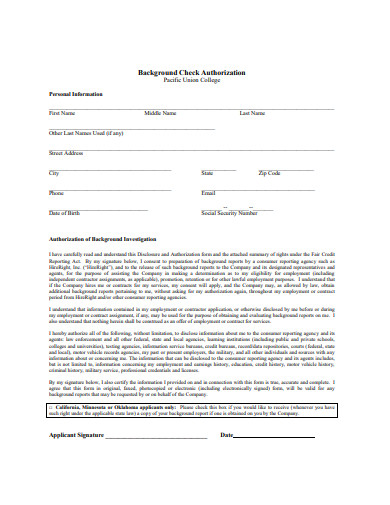 Sample Background Check Authorization