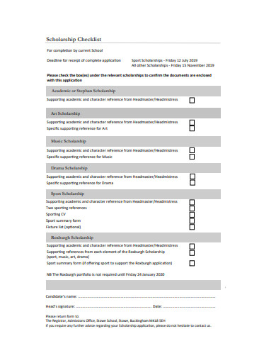 sample scholarship checklist