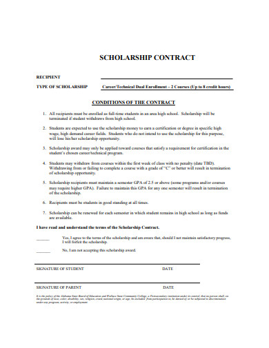 scholarship contract example
