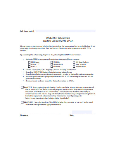 scholarship student contract format