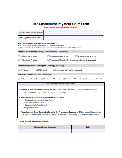 site coordinator payment claim form