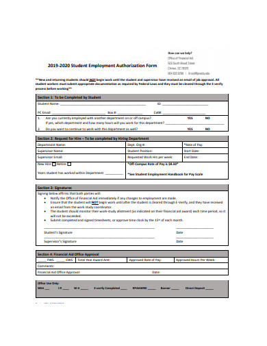 student employment authorization form sample