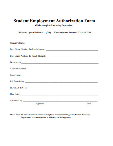 student employment authorization form in pdf