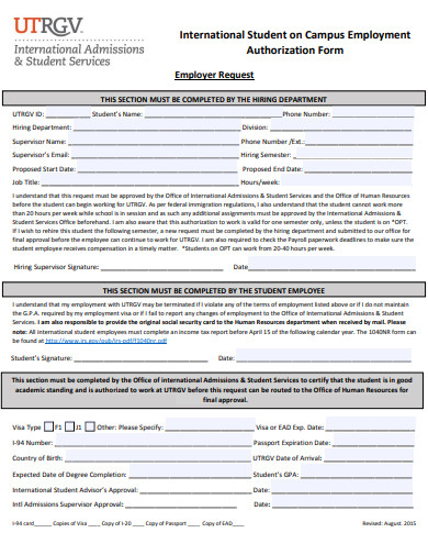 student employment authorization form