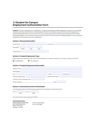 student on campus employment authorization form