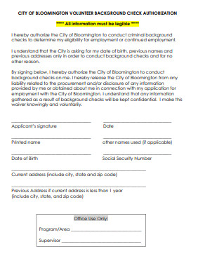 volunteer background check authorization form