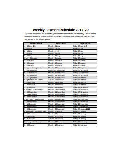 weekly payment schedule