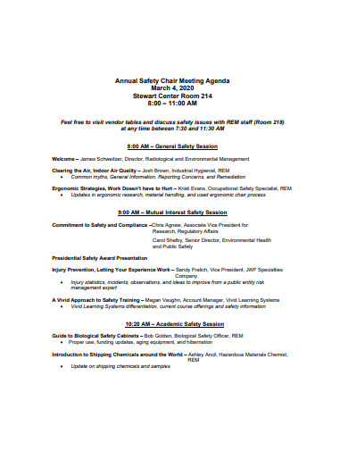 annual safety chair meeting agenda