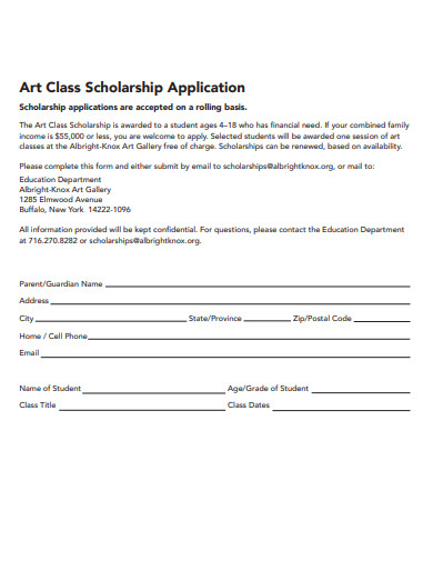 art class scholarship application form