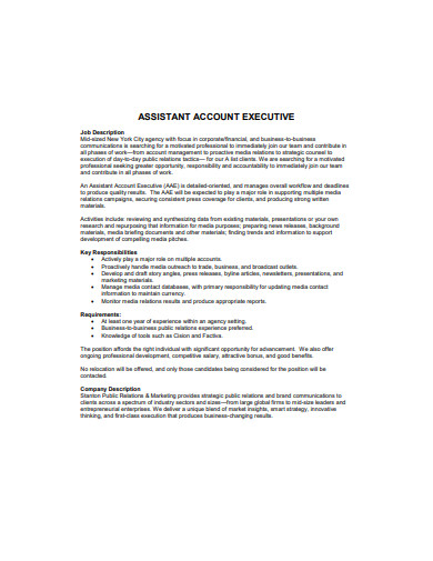 assistant account executive job description example