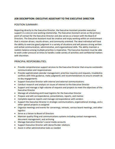 assistant executive director job description format