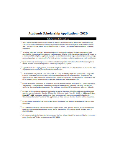 basic academic scholarship application