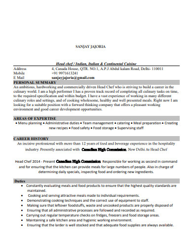 Basic Executive Chef Resume