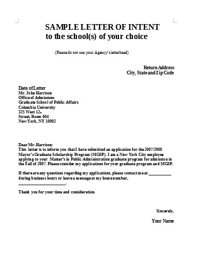 basic graduate school letter of intent