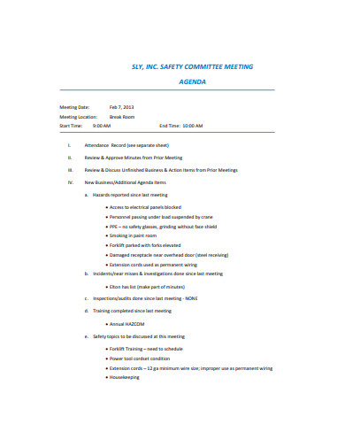 basic safety committee meeting agenda