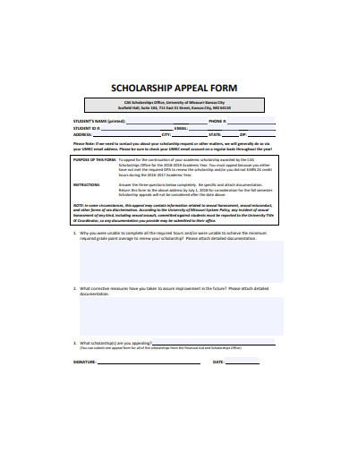 basic scholarship appeal form example
