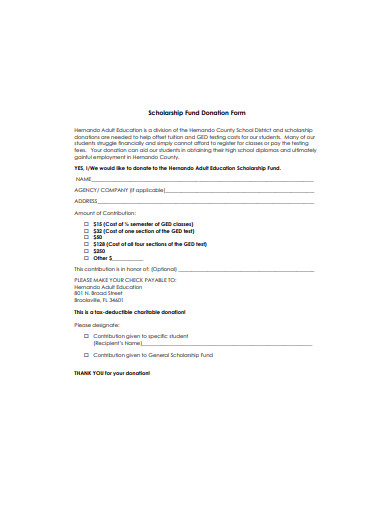 Scholarship Donation Form - 11+ Examples, Format, Sample | Examples