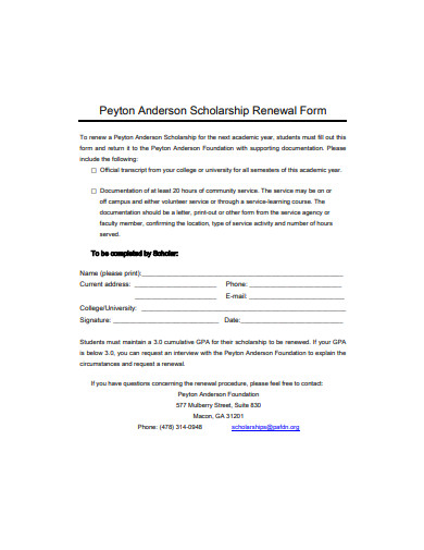 basic scholarship renewal form example