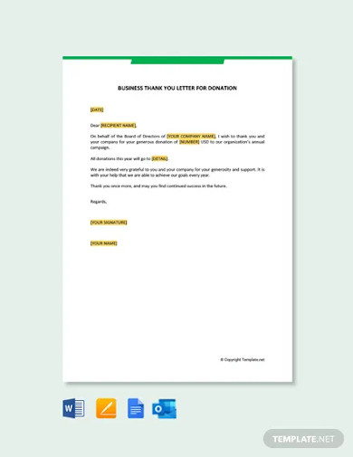 business thank you letter for donation template