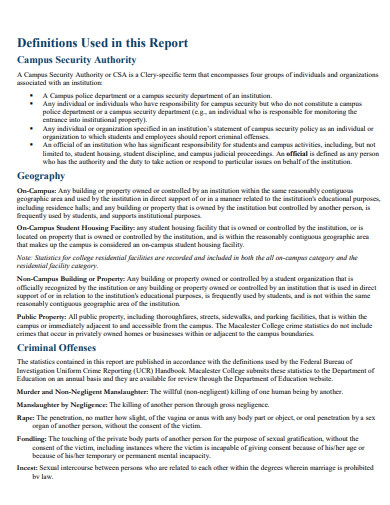 campus security and fire safety report example