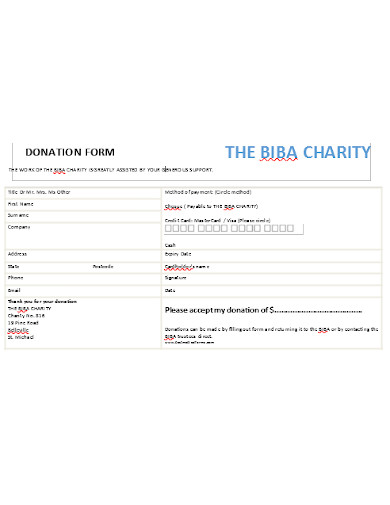 charitable donation form example