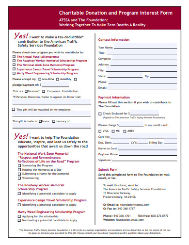 charitable donation and program interest form