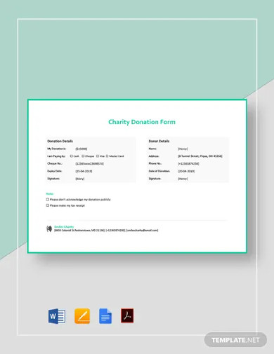 charity donation form template