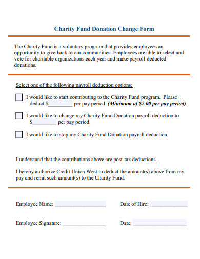 charity fund donation change form